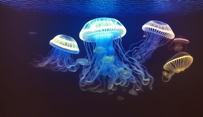 A Ballet of Glowing Jellyfish: Graceful Movement in the Luminescent Ocean, generative AI