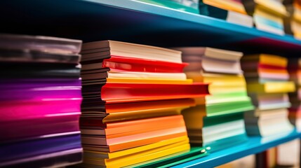 illustration, a stack of colorful books on a shelf, ai generative - obrazy, fototapety, plakaty