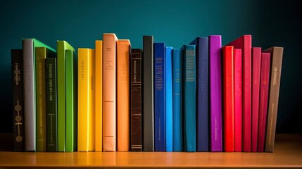 illustration, a stack of colorful books on a shelf, ai generative