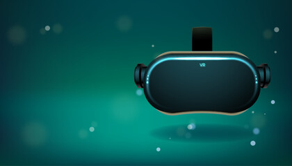 Virtual reality headset on blue and green Metaverse background