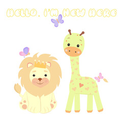 Cute giraffe and lion wirh butterfly for babe clothes