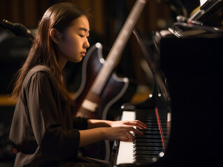 Fototapeta na wymiar A Young Woman Playing Piano | Generative AI