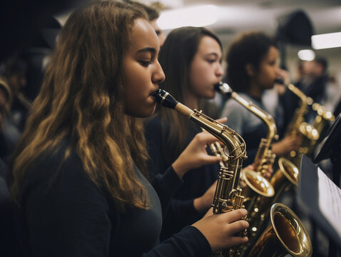 High School Saxophone Players at Band Practice | Generative AI