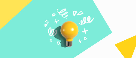 Idea light bulb with hand drawing sketch - Flat lay