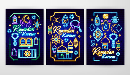 Ramadan Kareem Flyer Concepts. Vector Illustration of Religion Arabian Glowing Concept.