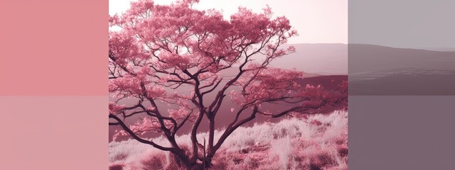 dusty rose color monochromatic landscape textured background - generative ai art 