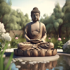 Illustration of the Buddha statue in the garden. AI generated content.
