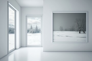 Obraz premium an empty room with a single framed artwork hanging on the wall. Generative AI