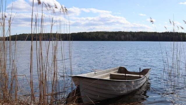 One boat at a lake during the spring. Baltic sea, Stockholm, Sweden, Scandinavia, Europe.