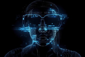 Silhouette of a person's woman face in glasses on a black background, generative AI.