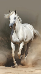 Naklejka na ściany i meble White horse galloping in the desert. Illustration AI Generative.