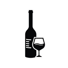 Wine bottle vector icon. Alcohol icon. Alhocol flat sign design. Wine and glass symbol pictogram. UX UI icon