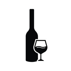 Wine bottle vector icon. Alcohol icon. Alhocol flat sign design. Wine and glass symbol pictogram. UX UI icon