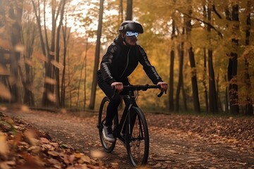 Fototapeta na wymiar a man rides a bicycle through the park in sunglasses, generative AI.