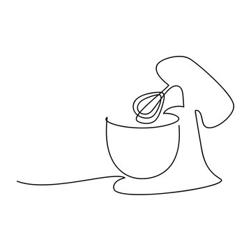 recommend clip art: Vector mixer food processor one line continuous drawing. Kitchen utensils. Hand drawn linear silhouette. Cooking icon. Outline design element, print, banner, card, brochure, poster, menu, logo.