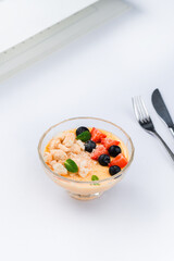 Cream Sabayon with fresh strawberries and blueberries.