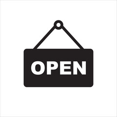 Open vector icon. Open flat sign design. Open signboard symbol pictogram. Illustration of nameplate icon. UX UI icon