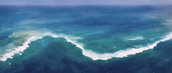 Abyss of sea waves, turquoise ocean waves illustration, Generative AI.