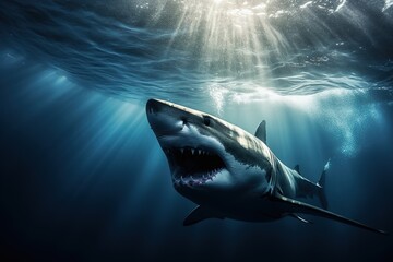 Naklejka premium shark hunts underwater 