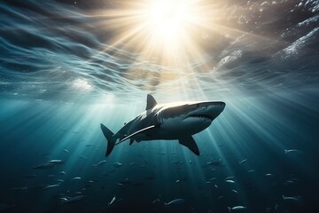 Obraz premium shark hunts underwater 