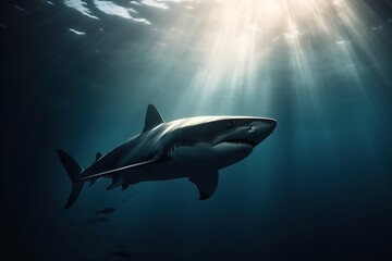 Obraz premium shark hunts underwater 