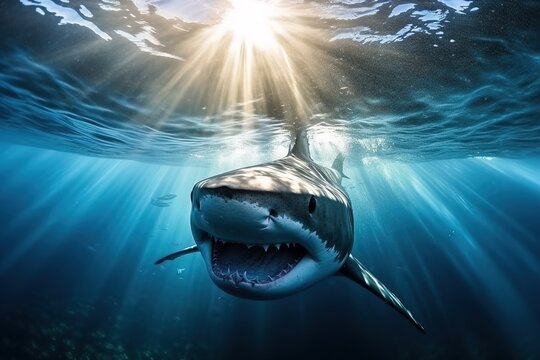 shark hunts underwater
