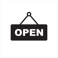 Open vector icon. Open flat sign design. Open signboard symbol pictogram. Illustration of nameplate icon. UX UI icon