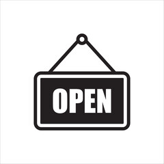 Open vector icon. Open flat sign design. Open signboard symbol pictogram. Illustration of nameplate icon. UX UI icon