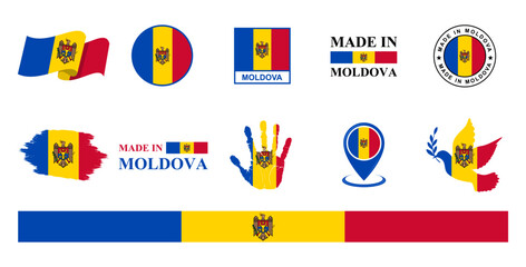 Moldova national flags icon set. Labels with Moldova flags. Vector illustration