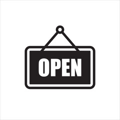 Open vector icon. Open flat sign design. Open signboard symbol pictogram. Illustration of nameplate icon. UX UI icon
