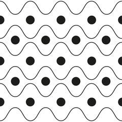 Horizonta zigzag lines pattern with dots on white background