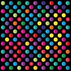 Pattern of colored dots on black background	
