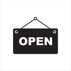 Open vector icon. Open flat sign design. Open signboard symbol pictogram. Illustration of nameplate icon. UX UI icon