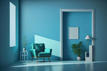serene blue room with minimalistic decor. Generative AI