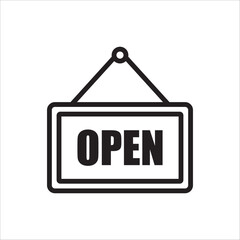 Open vector icon. Open flat sign design. Open signboard symbol pictogram. Illustration of nameplate icon. UX UI icon
