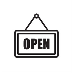 Open vector icon. Open flat sign design. Open signboard symbol pictogram. Illustration of nameplate icon. UX UI icon