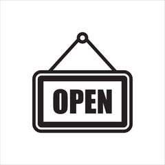 Open vector icon. Open flat sign design. Open signboard symbol pictogram. Illustration of nameplate icon. UX UI icon