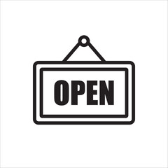 Open vector icon. Open flat sign design. Open signboard symbol pictogram. Illustration of nameplate icon. UX UI icon