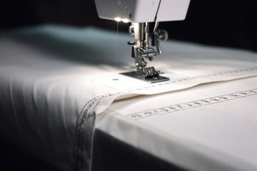 hem a curtain on sewing machine. Sewing close up  Generative AI