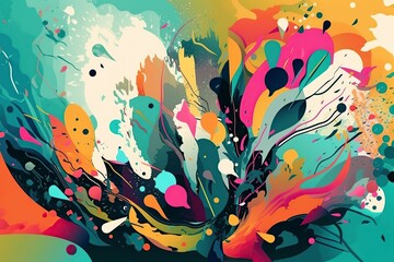 illustration, colorful abstract wedding invitation, ai generative