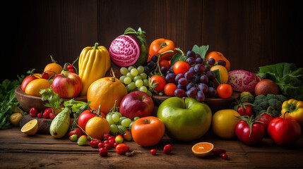 Naklejka na ściany i meble Fruits and vegetables. Generative AI