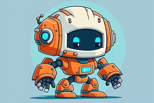 an orange and white robot against a blue background. Generative AI