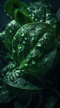 Fresh Dew-Kissed Spinach Leaves Seamless Background - Generative AI