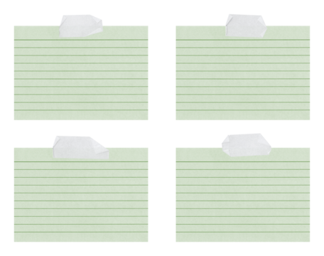 Karteikarten mit Klebestreifen auf transparentem Hintergrund, freigestellt, png Datei