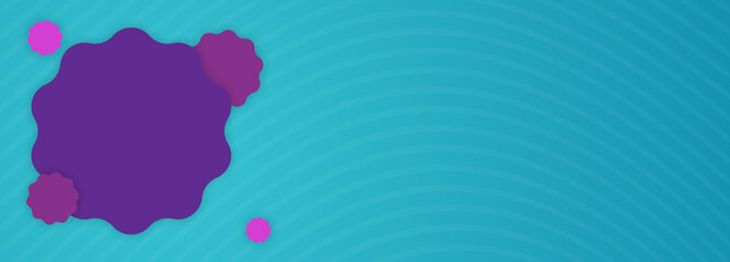 Abstract geometrical cyan blue digital web horizontal banner design template blank with place for text. Purple violet circle shapes