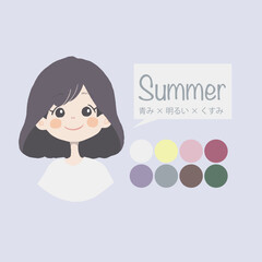 パーソナルカラー4シーズンイラスト【ブルベ夏（Summer）】
