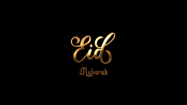 Eid Mubarak Animation Text In Gold Color. great for 4K Footage introductory videos and used as Eid greeting cards all over the Muslim world