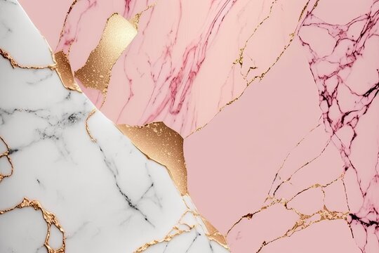 luxurious pink and gold marble wallpaper with shimmering gold foil accents. Generative AI