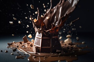 Flying pieces of crushed chocolate pieces Generative AI