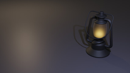 Fuel lantern on black background Hurricane lantern illustration. 3d render Space for text